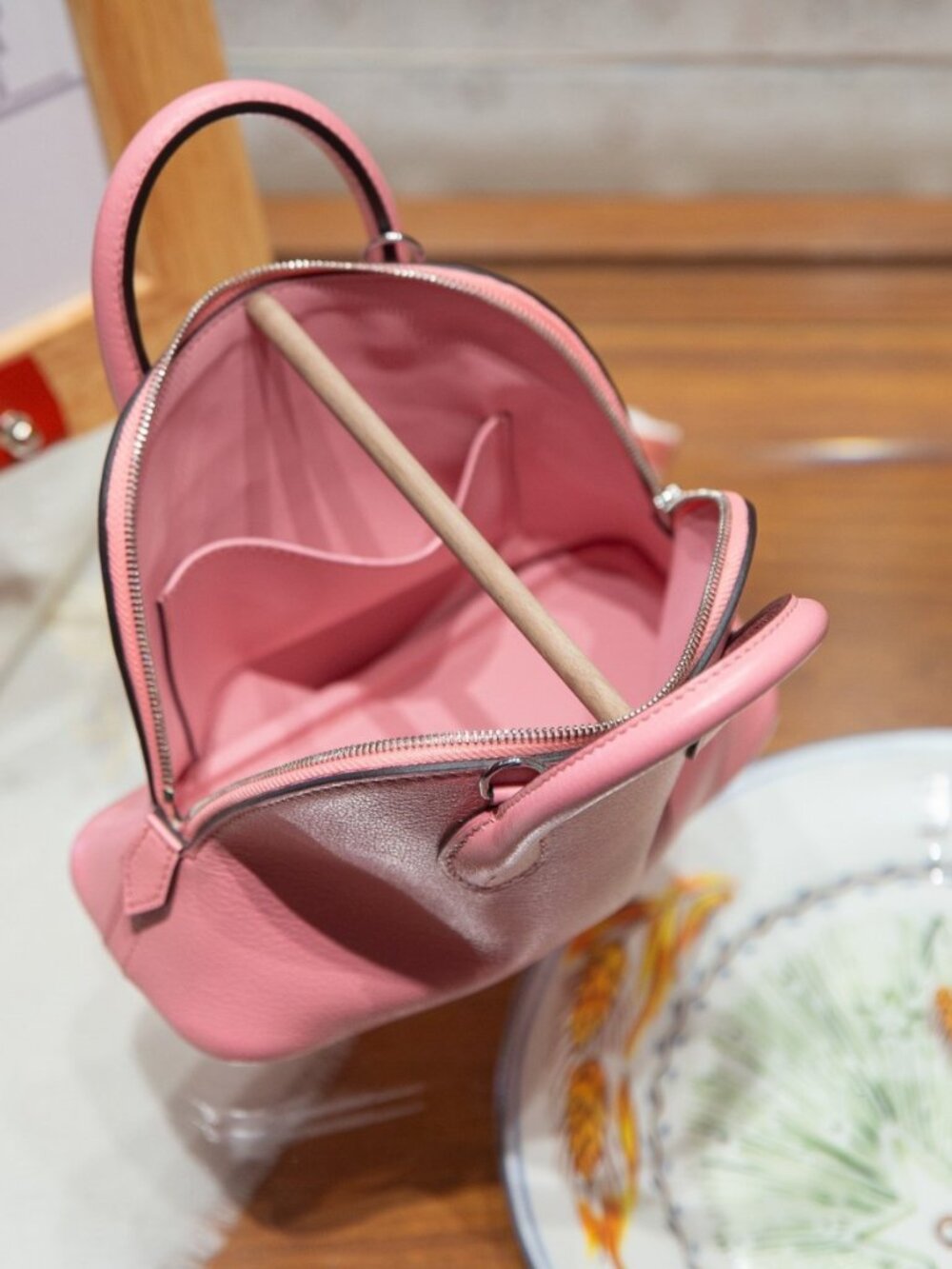 Chic Pink Leather Bowling Bag | Elegant 18cm Mini Shell Satchel - Picture 4 of 5